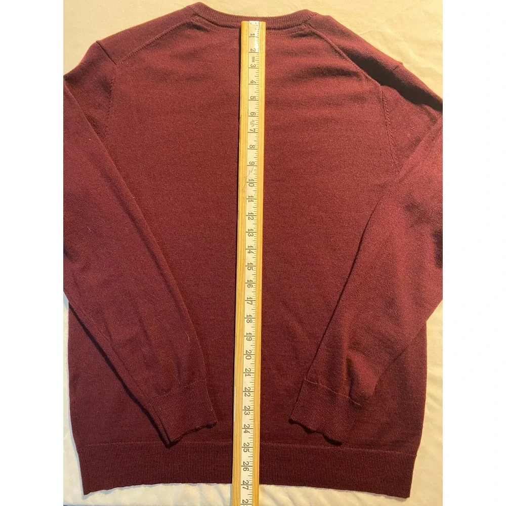 Club Room Men's Large Solid V-Neck Merino Wool Blend Sweater Maroon‎ Golf Preppy